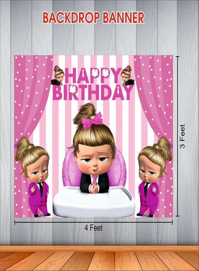 Party Baazaar Boss Baby Girl Birthday Backdrop 4x3 Ft | Backdrops for Decoration | Birthday Decoration Backdrop | Banner for Kids Theme Party - Image 3